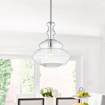 Bettina 13.37" Glass/Metal LED Pendant - JONATHAN Y